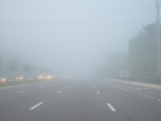 Big road and morning fog