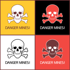 Danger mines,sign,set. Hazard to health and life, an information sign identifying a dangerous area.