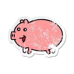 distressed sticker of a cute cartoon pig
