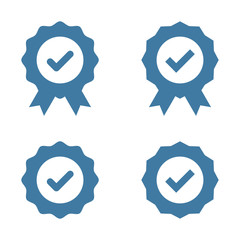 Verification icon. Tick sign in rosette. Check mark sticker. Approved flat vector logo