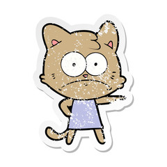 distressed sticker of a cartoon nervous cat