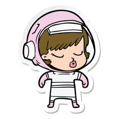sticker of a cartoon pretty astronaut girl