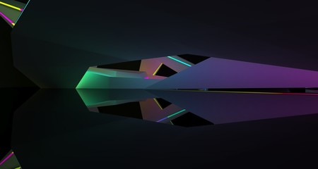 Abstract  white Futuristic Sci-Fi interior With Gradient Glowing Neon Tubes . 3D illustration and rendering.