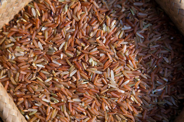 Organic red jasmine rice background, Food background