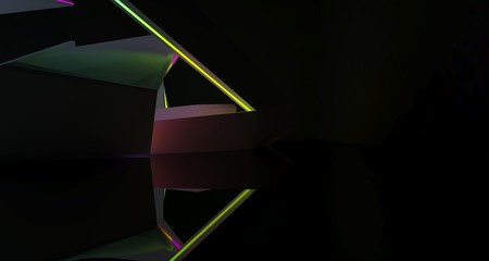 Abstract  white Futuristic Sci-Fi interior With Gradient Glowing Neon Tubes . 3D illustration and rendering.