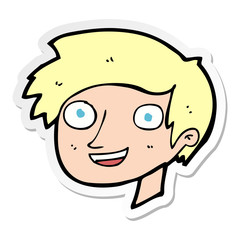 sticker of a cartoon happy boy face