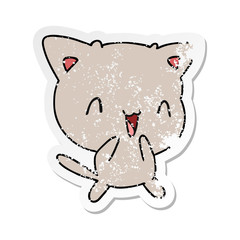 distressed sticker cartoon of cute kawaii cat