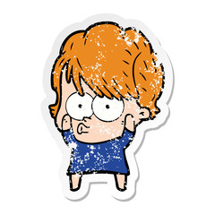distressed sticker of a cartoon woman