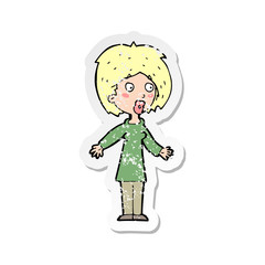 retro distressed sticker of a cartoon surprised woman