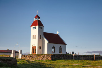 Fototapeta na wymiar White church at Modrudalur farm Eastern Iceland Scandinavia