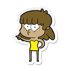 sticker of a cartoon whistling girl
