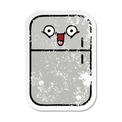 distressed sticker of a cute cartoon fridge freezer