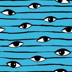Aluminium Prints Eyes Hand drawn eye doodles icon seamless pattern in retro pop up style. Vector beauty illustration of open and close eyes for cards, textiles, wallpapers, backgrounds.