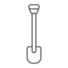 Shovel thin line icon, tool and farm, digger sign, vector graphics, a linear pattern on a white background.