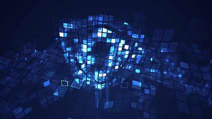Abstract blue cyber digital technology graphic background. Internet protection security illustration concept. Shield computer virus hacker attack.