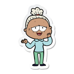 sticker of a cartoon happy old lady