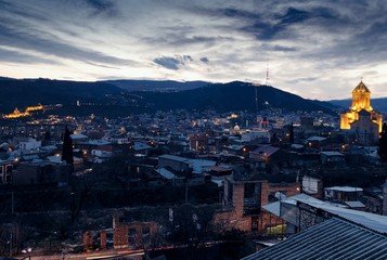 Georgia. Tbilisi at the night lights background.