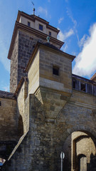 close up of city gate with watch tower of rothenburg