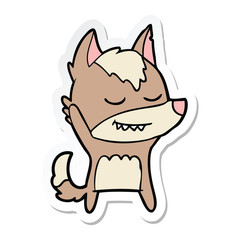 sticker of a friendly cartoon wolf