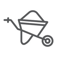 Wheelbarrow line icon, trolley and tool, cart sign, vector graphics, a linear pattern on a white background.