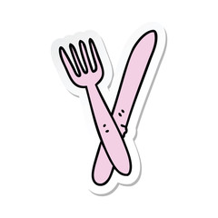 sticker of a quirky hand drawn cartoon cutlery