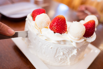 Soft focus of strawberry cake
