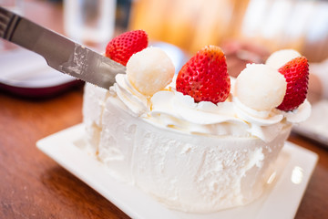 Soft focus of strawberry cake