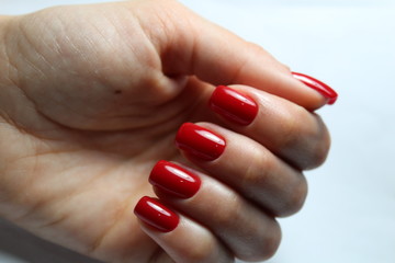 hand, woman, nail, red, isolated, finger, manicure, beauty, white, human, care, nails, beautiful, polish, skin, body, hands, fingers, people, health, closeup, young, fingernail, medicine, arm