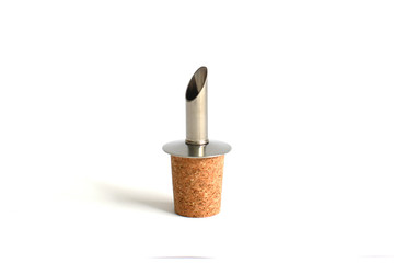 cork accessories for wine, oil, vinegar. bottle extension from which wine, oil, vinegar is poured made of cork and metal.
