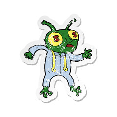 retro distressed sticker of a cartoon alien spaceman