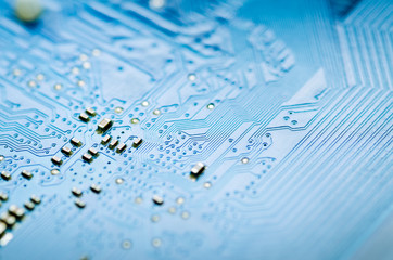 Printed circuit Board with microchips close-up