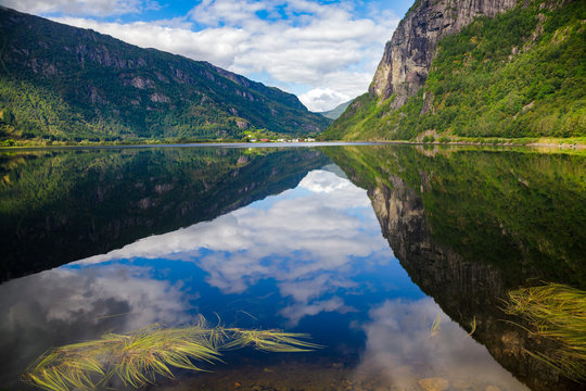 Calm Granvinsvatnet lake Granvin Norway Scandinavia