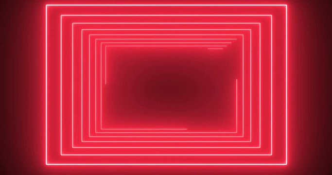 Neon red shining contours appearing on the dark screen and making a rectangle frame for your logo in the center.