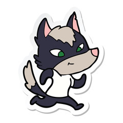 sticker of a friendly cartoon wolf