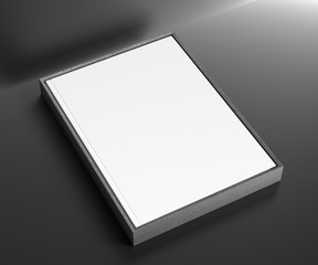 Empty book template in a wooden box. 3D rendering.