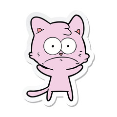 sticker of a cartoon nervous cat