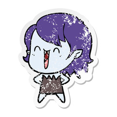 distressed sticker of a cute cartoon happy vampire girl