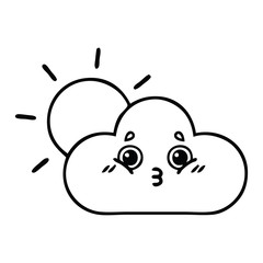 line drawing cartoon sun and cloud