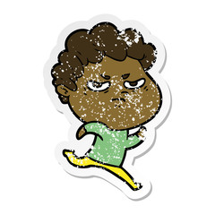distressed sticker of a cartoon angry man