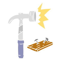 cartoon doodle of a hammer and nails