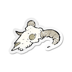 retro distressed sticker of a cartoon ram skull