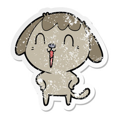 distressed sticker of a cartoon happy dog