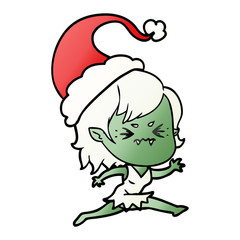 annoyed gradient cartoon of a vampire girl wearing santa hat
