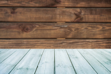 blue table on blurred background texture wood - can use for display or montage your product.Template mock up for display of product