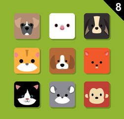 Flat Animal Faces Application Icon Cartoon Vector Set 8 (Pet)