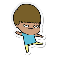 sticker of a annoyed cartoon boy