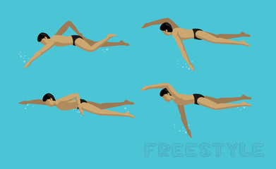 Swimming Style Freestyle Motion Sequence Man Animation Set