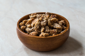 Dried Date Fruit Pieces in Wooden Bowl / Organic Dry Fruit Snacks