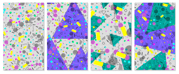 Pop art color background. Set of Memphis pattern
