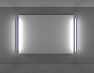 An empty template frame with two side lamp. 3D rendering.